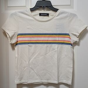 NWT Reformation 70s Double Rainbow Stripe Tee Shirt T-shirt Size Large L Cream